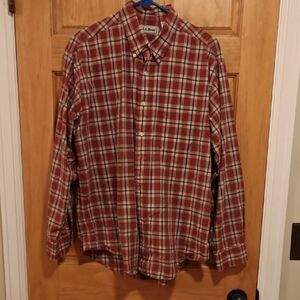 L.L. Bean Men's Red and White Plaid Button-Down Shirt